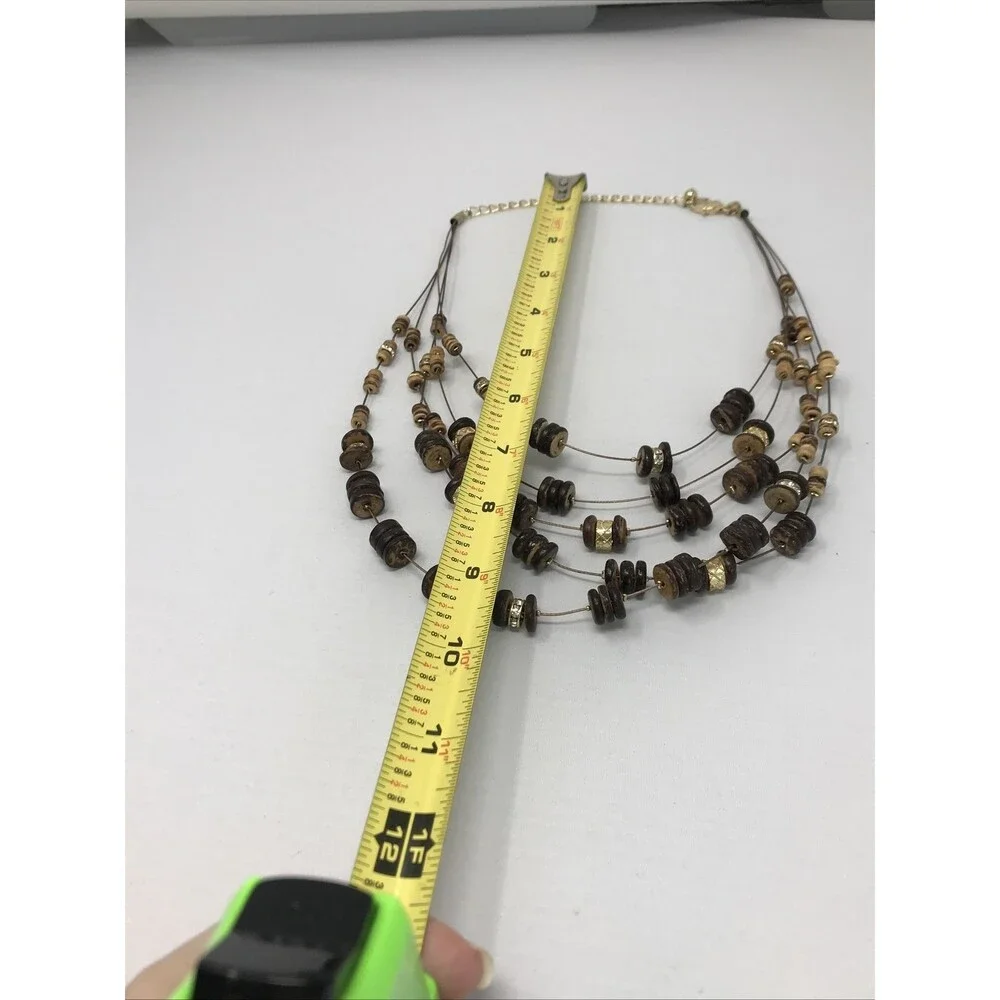 CHICO'S Necklace Brown Gold Tone  Multi Strand Floating Beads Earth Natural Tone